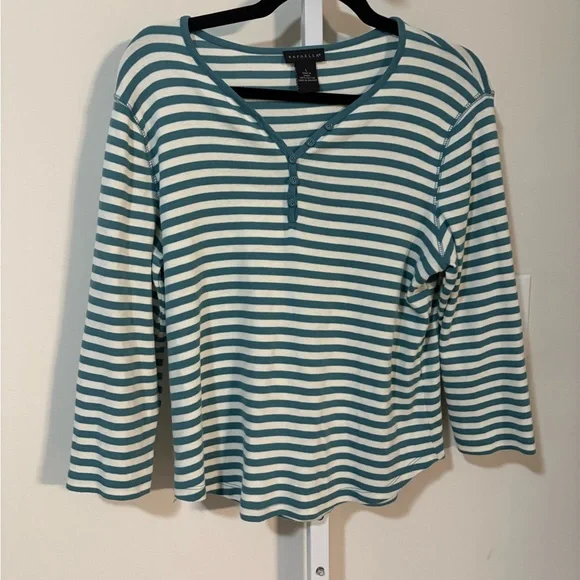 Rafaella Teal and White Striped Long Sleeve Top - Picture 2 of 5